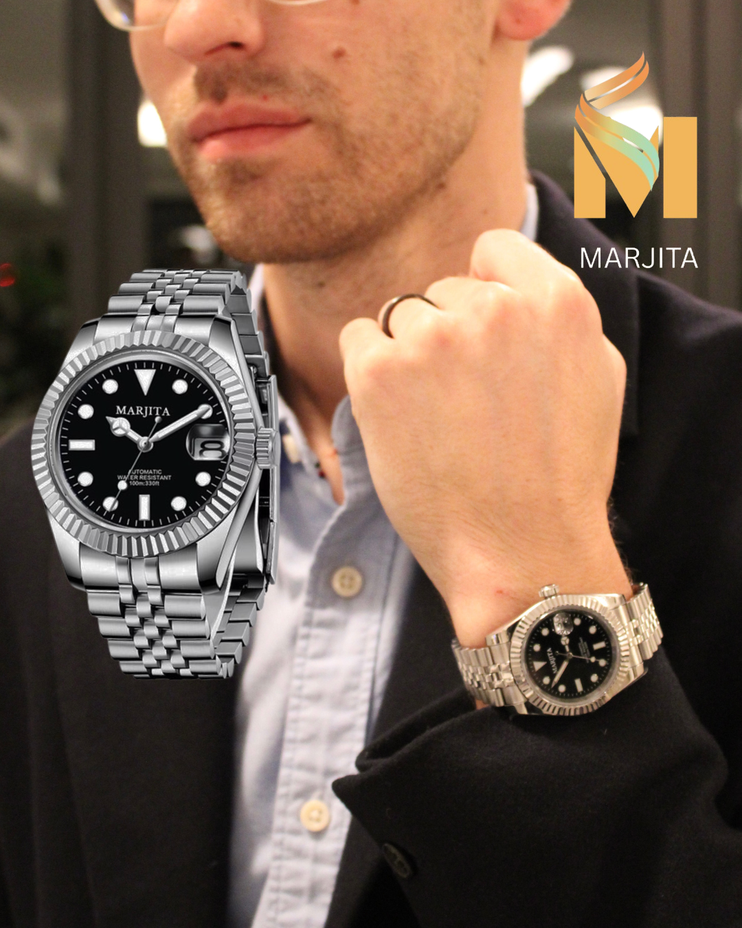MARJITA Men's Luxury Watch  "Black Dial"  Edition
